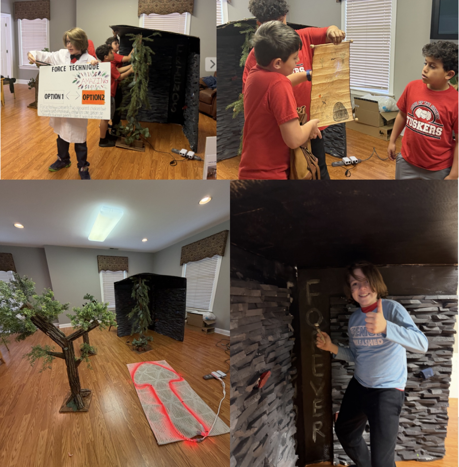 Fig. 5 — Building the cave at home and at the team's community build space