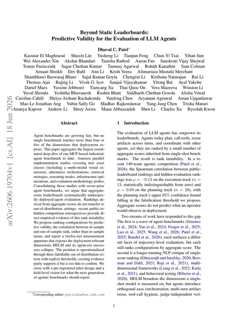 First page of Beyond Static Leaderboards: Predictive Validity for the Evaluation of LLM Agents