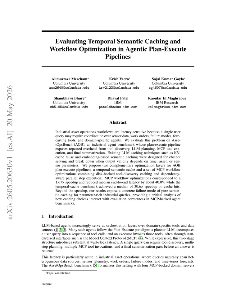 First page of the temporal semantic caching and workflow optimization paper